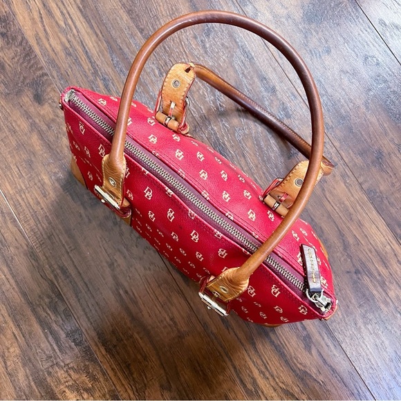 Dooney & Bourke • Domed Satchel purse bag Burning Red initials canvas wristlet - Picture 8 of 16